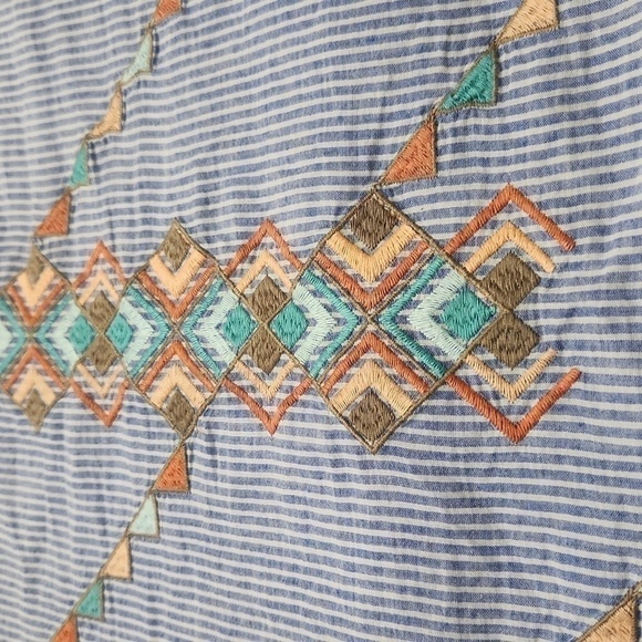 Striped Embroidered Tank Top with Tassel Tie Bohemian 100%Cotton Large - Picture 7 of 11